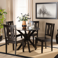 Baxton Studio Mare-Dark Brown-5PC Dining Set Mare Modern and Contemporary Transitional Dark Brown Finished Wood 5-Piece Dining Set